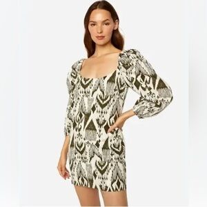 Misa Los Angeles Olive Green and White Long Sleeve Mini Dress